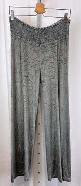 HARD TAIL Forever Velour Smocked Elastic Waist Pull On Pants Wide Leg Gray M